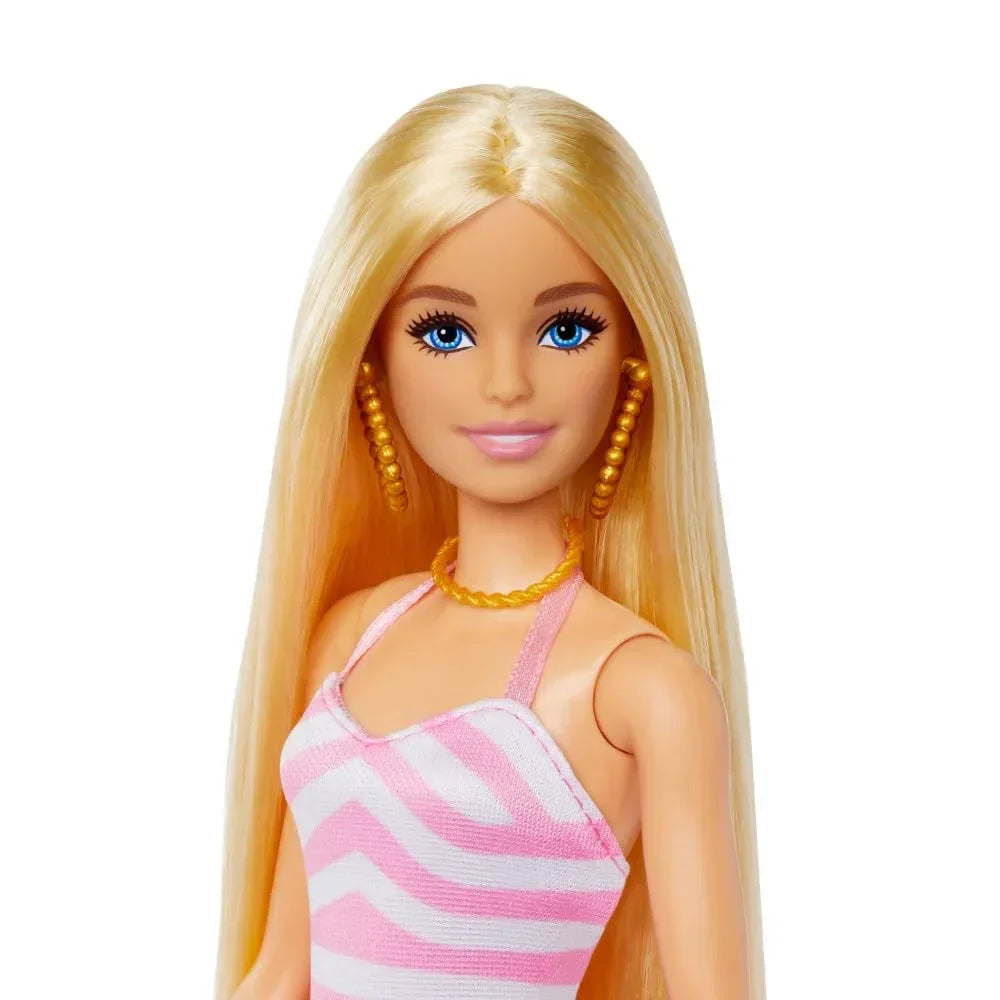 Barbie Blonde Doll with Swimsuit, Sun Hat, Tote Bag & Beach-Themed Accessories - Naivri