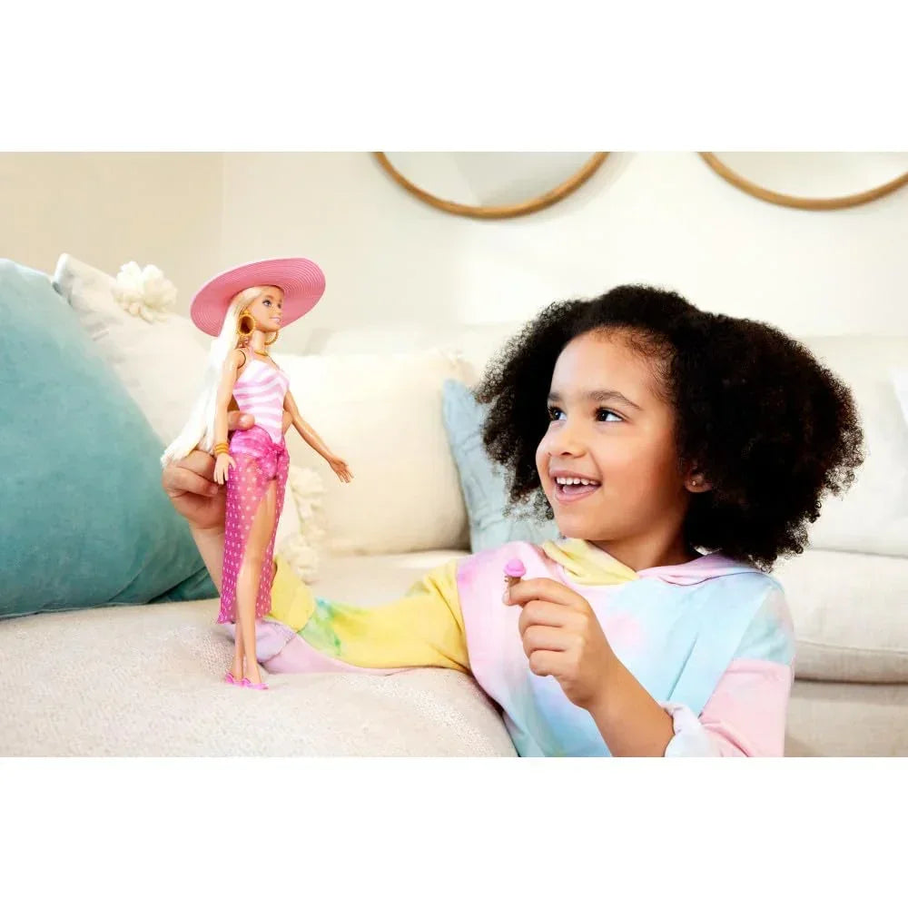 Barbie Blonde Doll with Swimsuit, Sun Hat, Tote Bag & Beach-Themed Accessories - Naivri