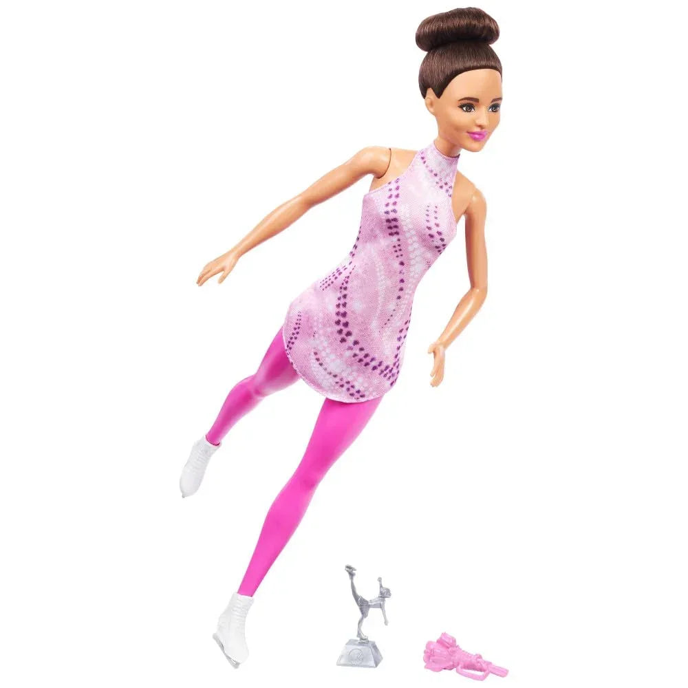 Barbie Careers Fashion Doll & Accessories, Brunette Figure Skater with Ice Skates & Trophy - Naivri