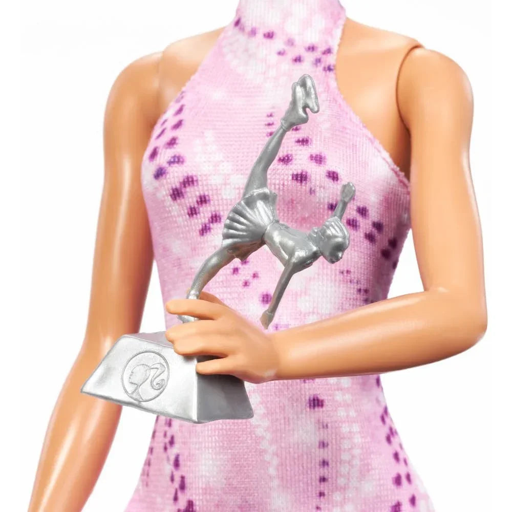 Barbie Careers Fashion Doll & Accessories, Brunette Figure Skater with Ice Skates & Trophy - Naivri