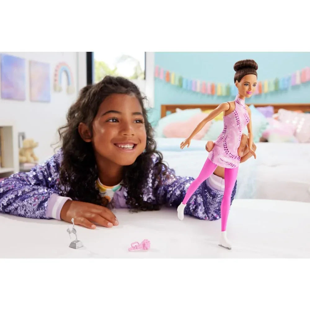 Barbie Careers Fashion Doll & Accessories, Brunette Figure Skater with Ice Skates & Trophy - Naivri
