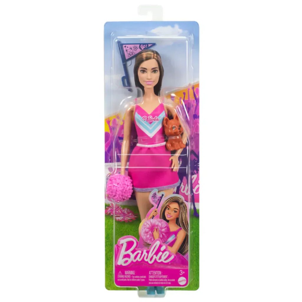 Barbie Cheerleader Fashion Doll in Pink Uniform with Pom Pom, Flag & Puppy Mascot - Naivri