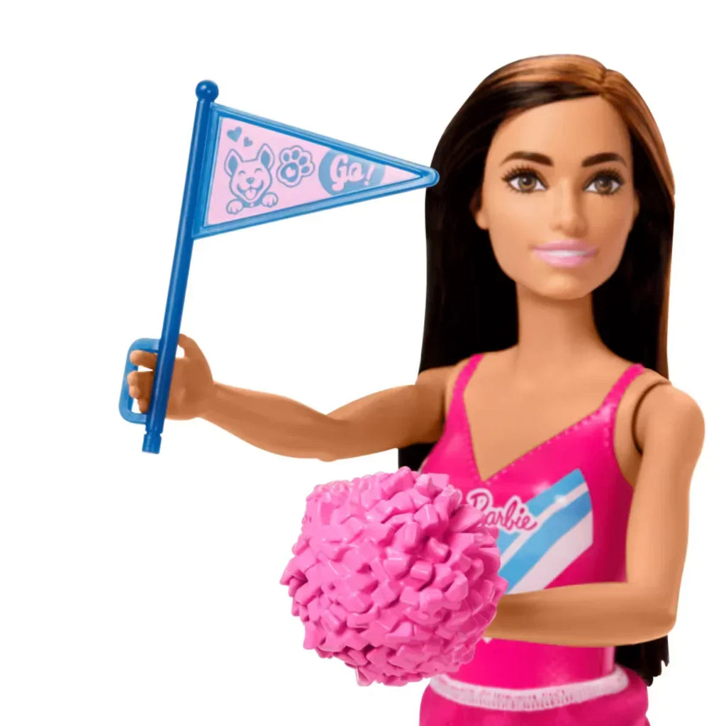 Barbie Cheerleader Fashion Doll in Pink Uniform with Pom Pom, Flag & Puppy Mascot - Naivri