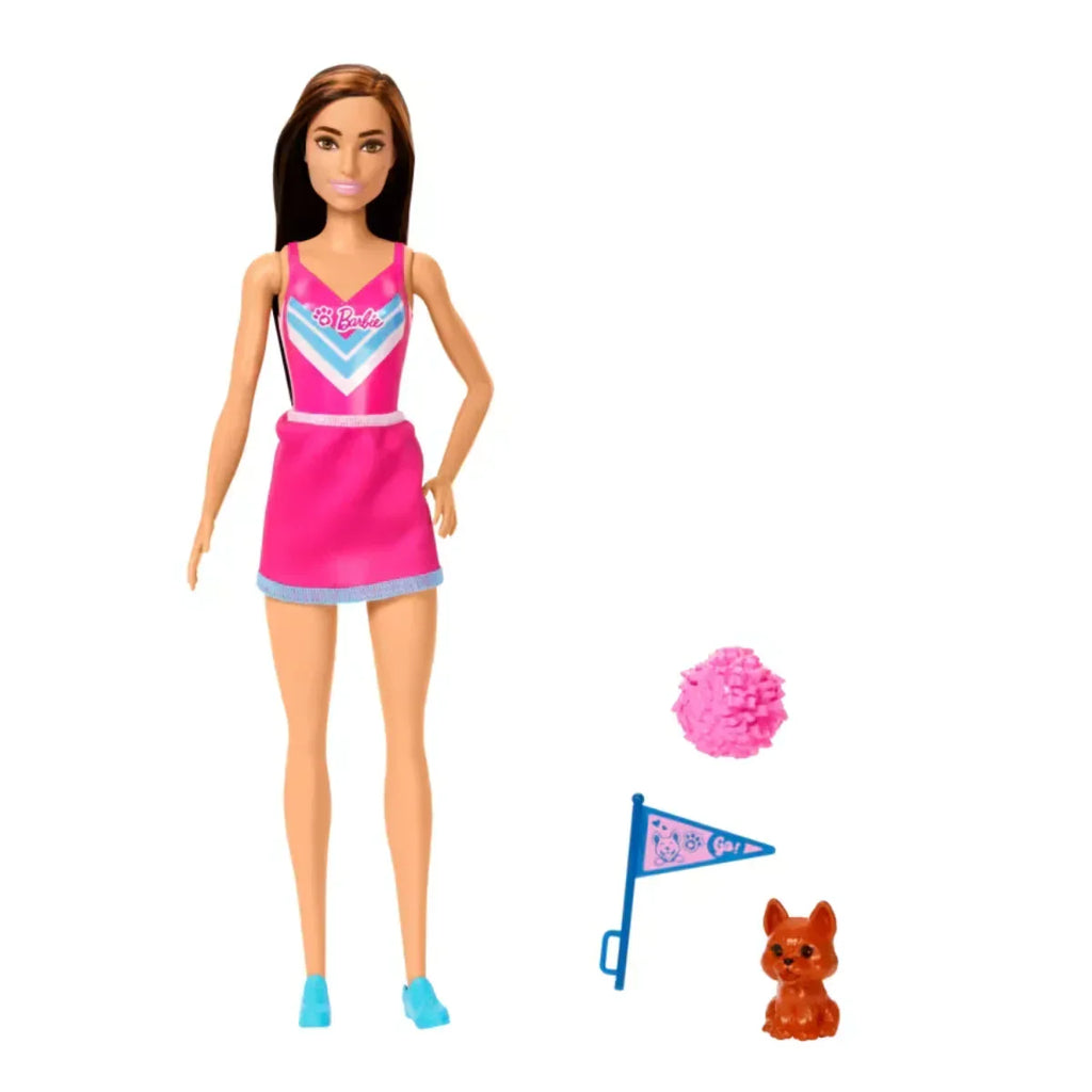 Barbie Cheerleader Fashion Doll in Pink Uniform with Pom Pom, Flag & Puppy Mascot - Naivri