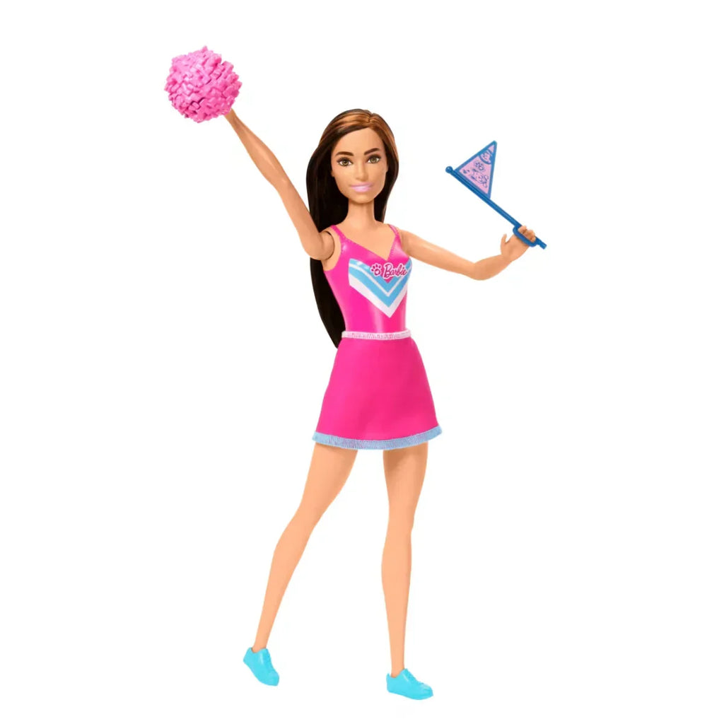 Barbie Cheerleader Fashion Doll in Pink Uniform with Pom Pom, Flag & Puppy Mascot - Naivri