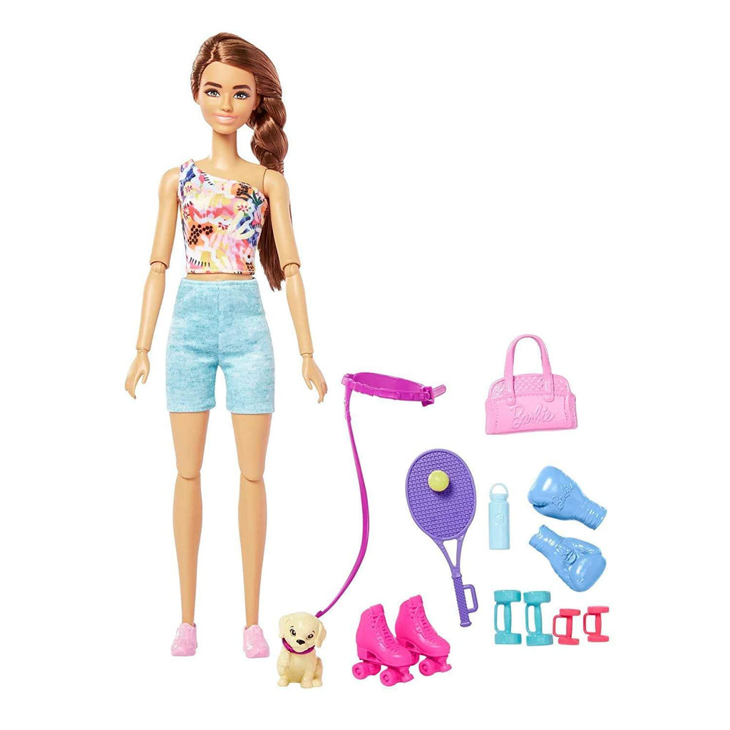 Barbie Doll With Puppy, Workout Outfit, Roller Skates And Tennis HKT91 - Naivri