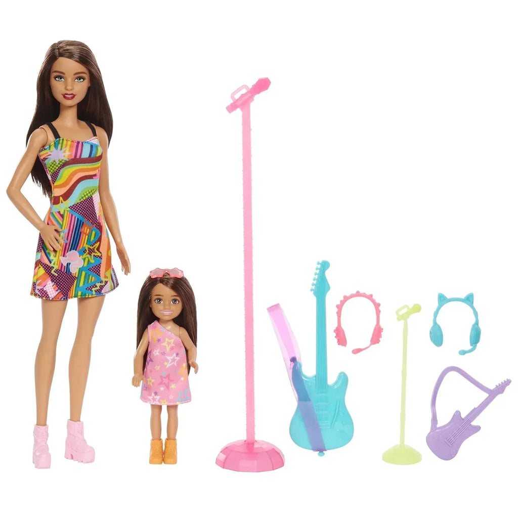 Barbie Dolls & Accessories Sisters Pop Star-Themed Playset with Barbie & Chelsea Dolls, Guitars, Microphones, and Musical Pieces - Naivri