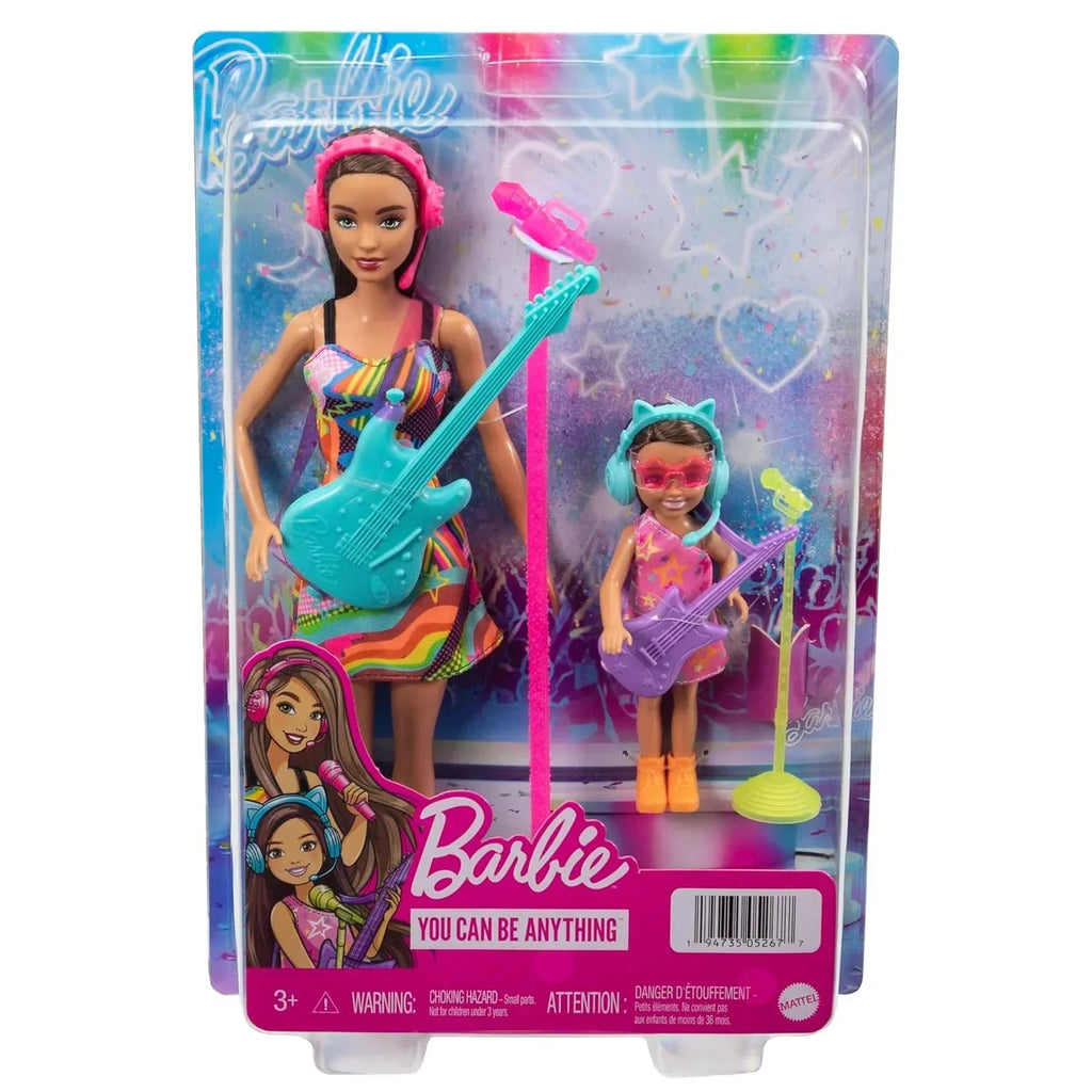 Barbie Dolls & Accessories Sisters Pop Star-Themed Playset with Barbie & Chelsea Dolls, Guitars, Microphones, and Musical Pieces - Naivri