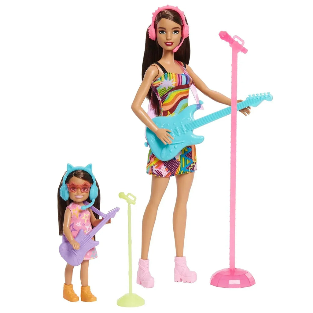 Barbie Dolls & Accessories Sisters Pop Star-Themed Playset with Barbie & Chelsea Dolls, Guitars, Microphones, and Musical Pieces - Naivri