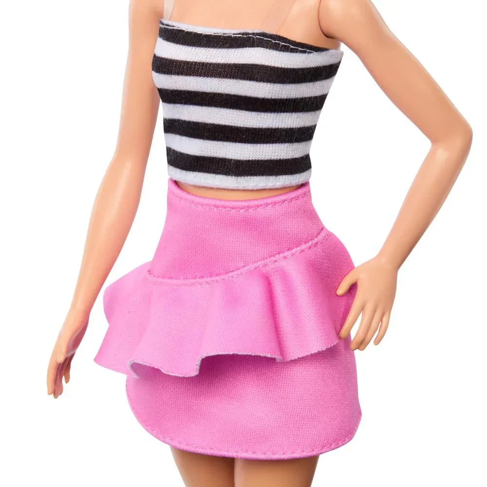 Barbie Fashionistas Doll #213, Blonde with Striped Top, Pink Skirt & Sunglasses, 65th Anniversary Collectible - Naivri