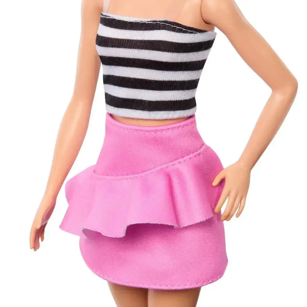 Barbie Fashionistas Doll #213, Blonde with Striped Top, Pink Skirt & Sunglasses, 65th Anniversary Collectible - Naivri