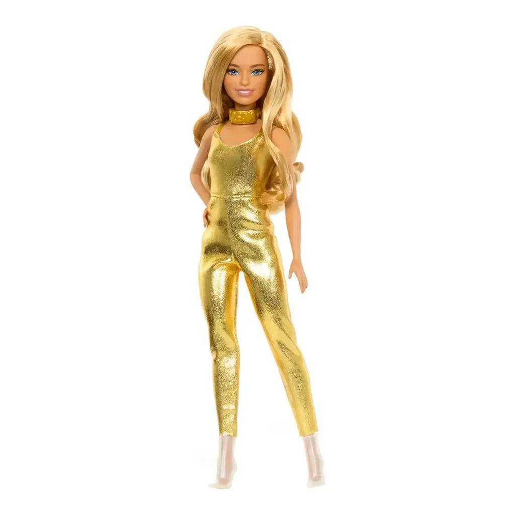 Barbie Fashionistas Doll #222 Petite Body with Blonde Hair in Golden Jumpsuit – 65th Anniversary Collectible - Naivri