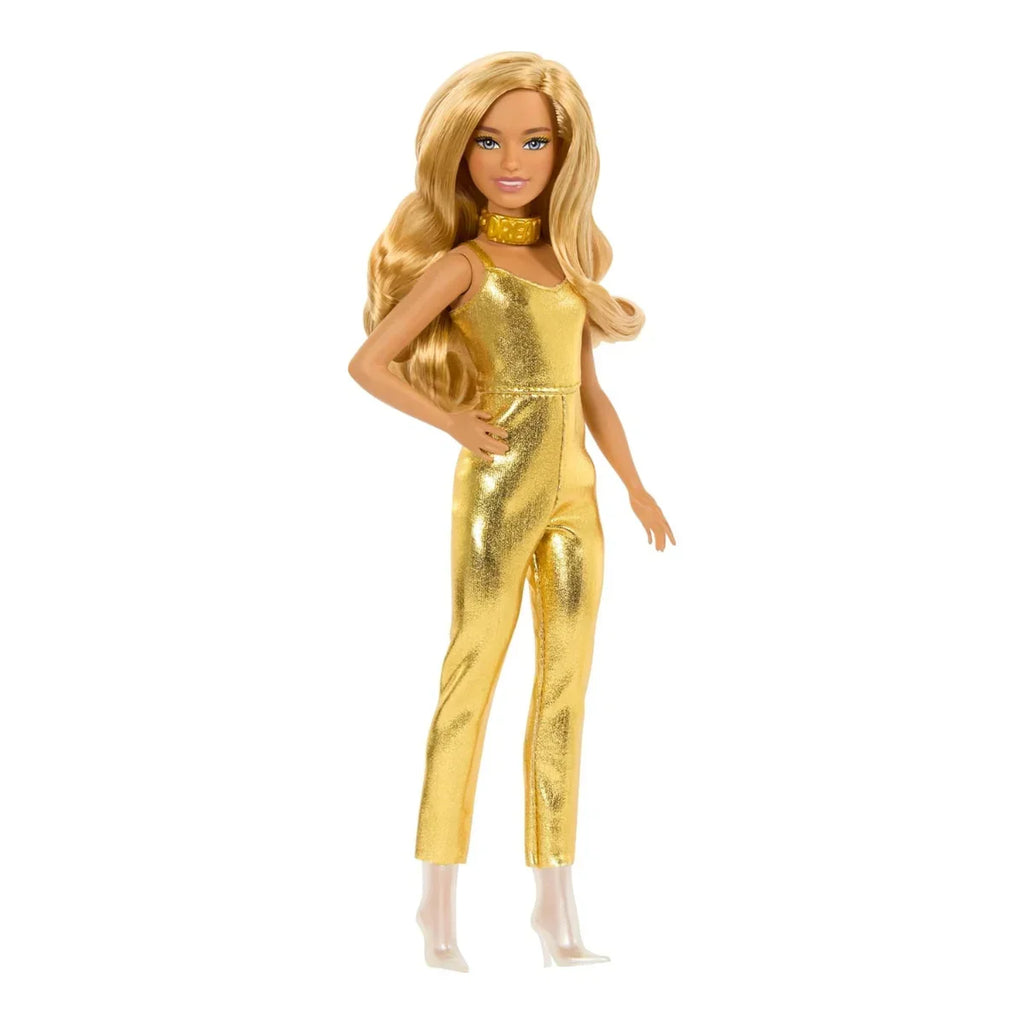 Barbie Fashionistas Doll #222 Petite Body with Blonde Hair in Golden Jumpsuit – 65th Anniversary Collectible - Naivri