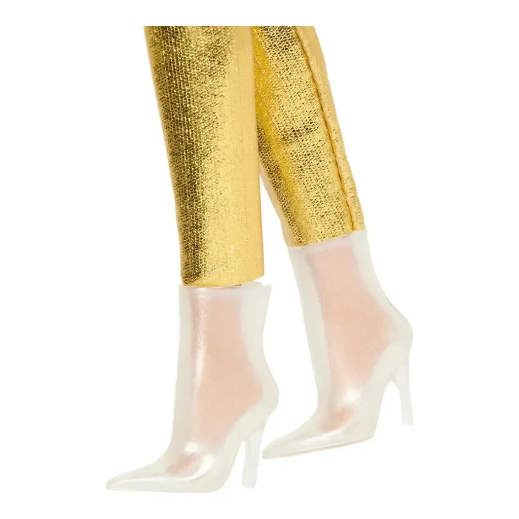 Barbie Fashionistas Doll #222 Petite Body with Blonde Hair in Golden Jumpsuit – 65th Anniversary Collectible - Naivri