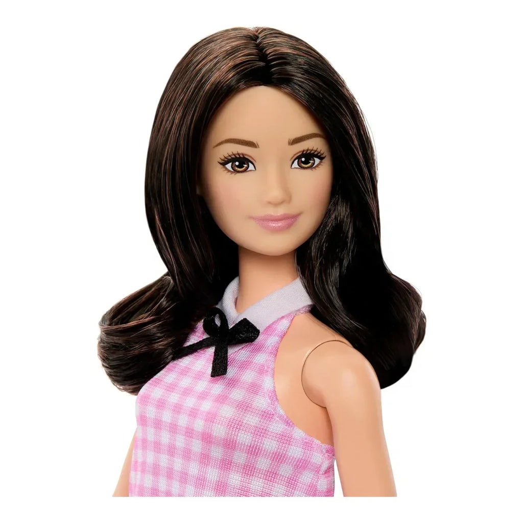 Barbie Fashionistas Doll #224, Black Wavy Hair, Pink Gingham Dress & Accessories, 65th Anniversary Collectible - Naivri