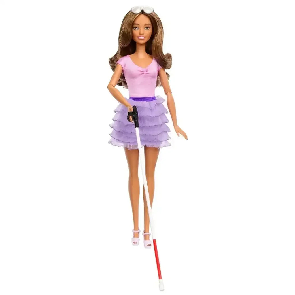 Barbie Fashionistas Doll #228 – First-Ever Blind Doll with Pink Ruffled Skirt, Cane & Sunglasses - Naivri