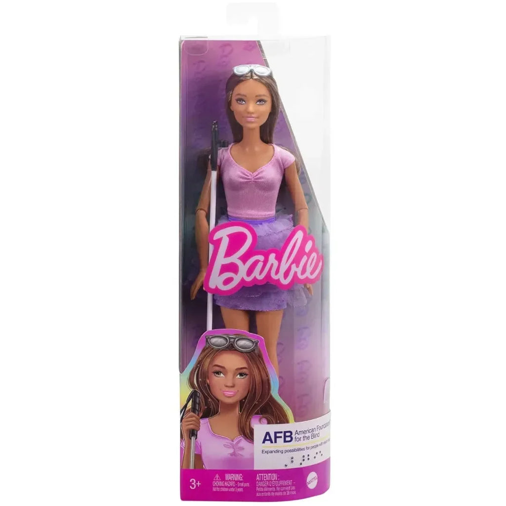 Barbie Fashionistas Doll #228 – First-Ever Blind Doll with Pink Ruffled Skirt, Cane & Sunglasses - Naivri
