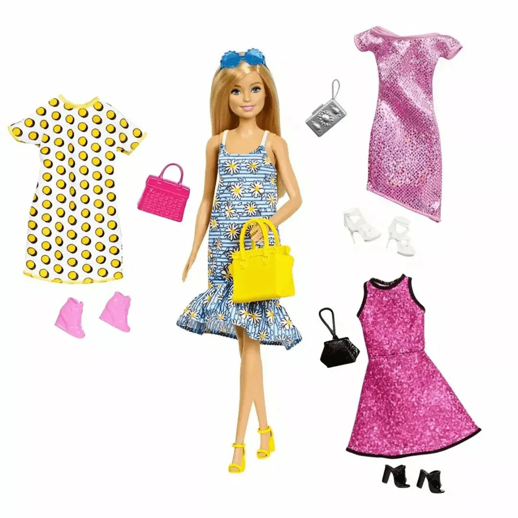 Barbie Fashionistas Doll JCR80 – Includes 4 Dresses, Shoes, Purses & Accessories for Mix-and-Match Fashion Fun - Naivri