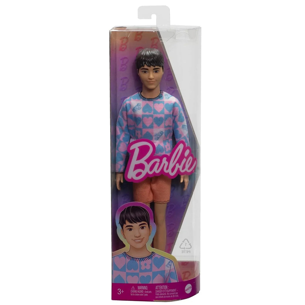 Barbie Fashionistas Ken Doll #219 with Slender Body, Removable Long-Sleeve Pink & Blue Patterned Shirt, Pink Shorts & White Boat Shoes - Naivri