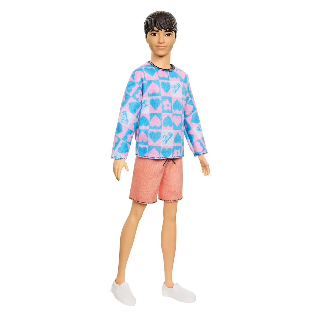 Barbie Fashionistas Ken Doll #219 with Slender Body, Removable Long-Sleeve Pink & Blue Patterned Shirt, Pink Shorts & White Boat Shoes - Naivri
