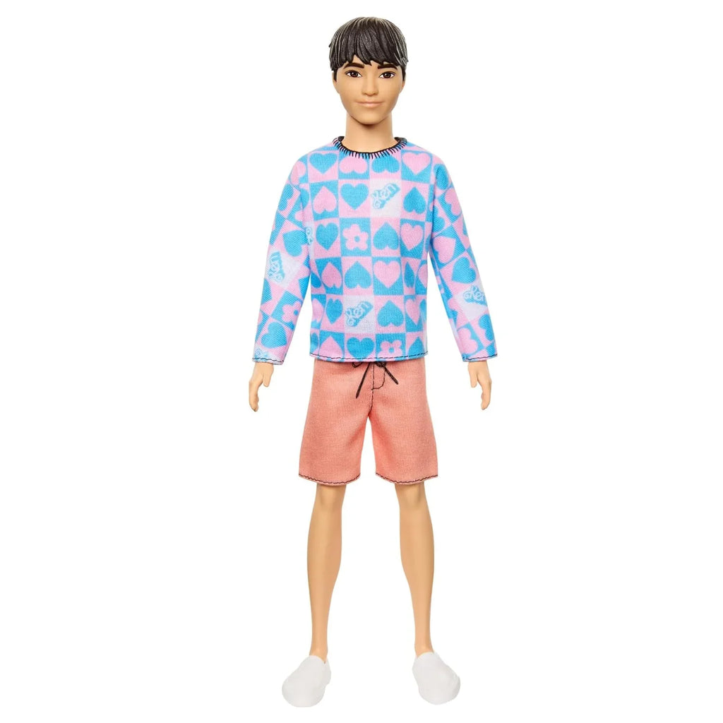 Barbie Fashionistas Ken Doll #219 with Slender Body, Removable Long-Sleeve Pink & Blue Patterned Shirt, Pink Shorts & White Boat Shoes - Naivri