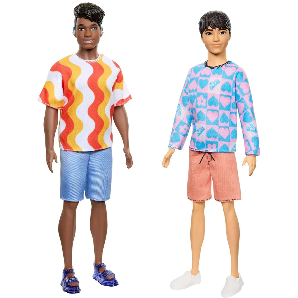 Barbie Fashionistas Ken Doll #219 with Slender Body, Removable Long-Sleeve Pink & Blue Patterned Shirt, Pink Shorts & White Boat Shoes - Naivri