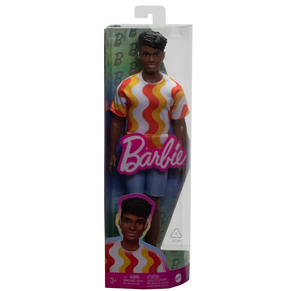 Barbie Fashionistas Ken Doll #220 with Behind-The-Ear Hearing Aids, Broad Body, Orange Patterned Shirt, Shorts & Jelly Sandals - Naivri
