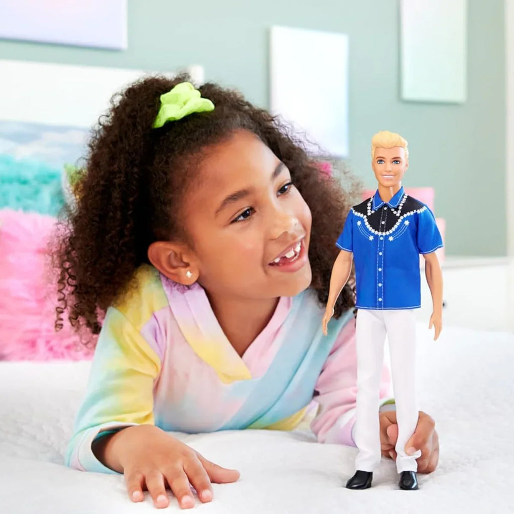Barbie Fashionistas Ken Doll #226 Wearing Removable Western Shirt, Pants & Boots, Blonde Fashion Doll, 65th Anniversary Collectible - Naivri