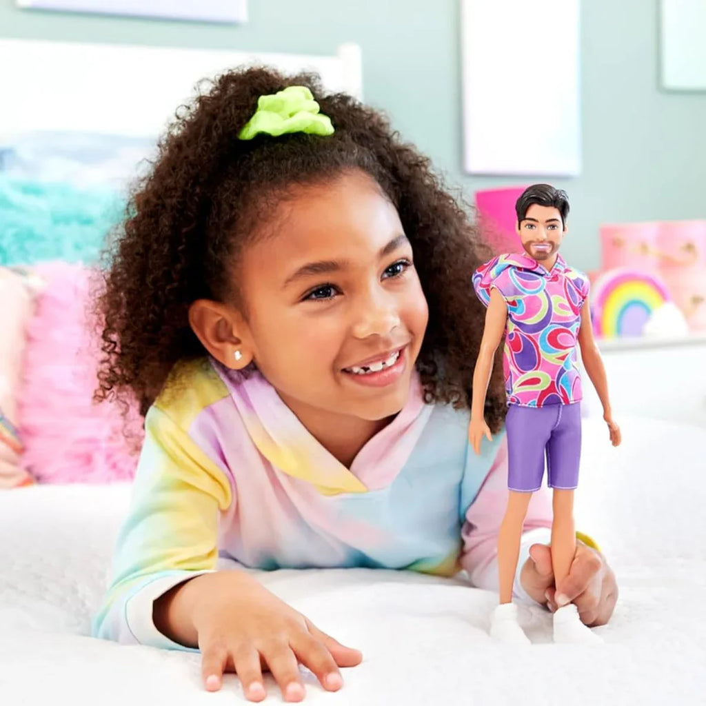 Barbie Fashionistas Ken Doll #227 with Outfit Inspired by The Totally Hair Look, Brunette with Short Beard & Slender Body Type, 65th Anniversary Collectible - Naivri