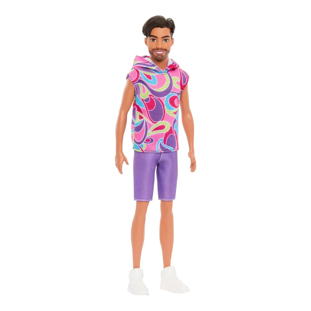 Barbie Fashionistas Ken Doll #227 with Outfit Inspired by The Totally Hair Look, Brunette with Short Beard & Slender Body Type, 65th Anniversary Collectible - Naivri