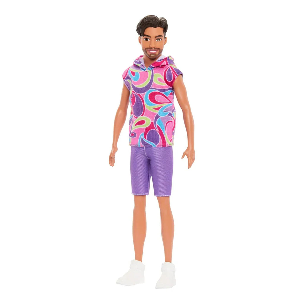 Barbie Fashionistas Ken Doll #227 with Outfit Inspired by The Totally Hair Look, Brunette with Short Beard & Slender Body Type, 65th Anniversary Collectible - Naivri