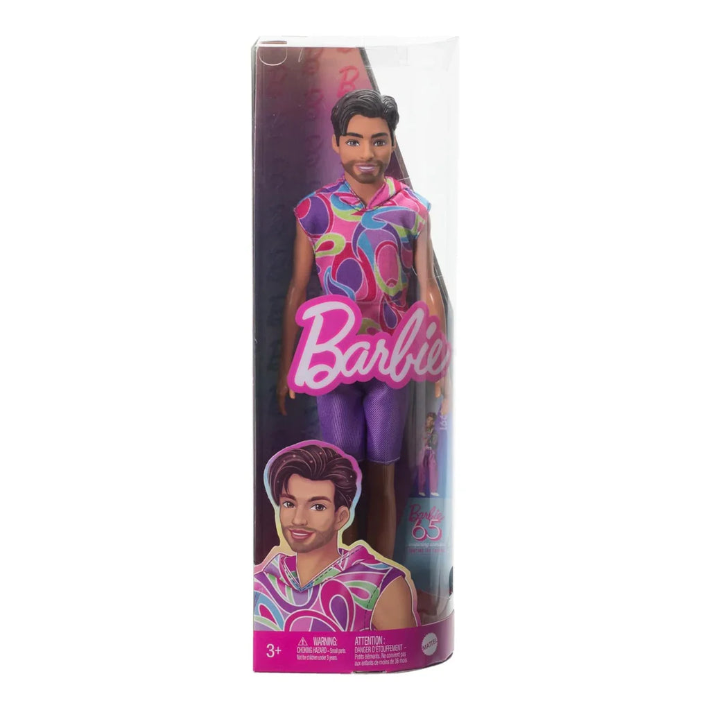 Barbie Fashionistas Ken Doll #227 with Outfit Inspired by The Totally Hair Look, Brunette with Short Beard & Slender Body Type, 65th Anniversary Collectible - Naivri