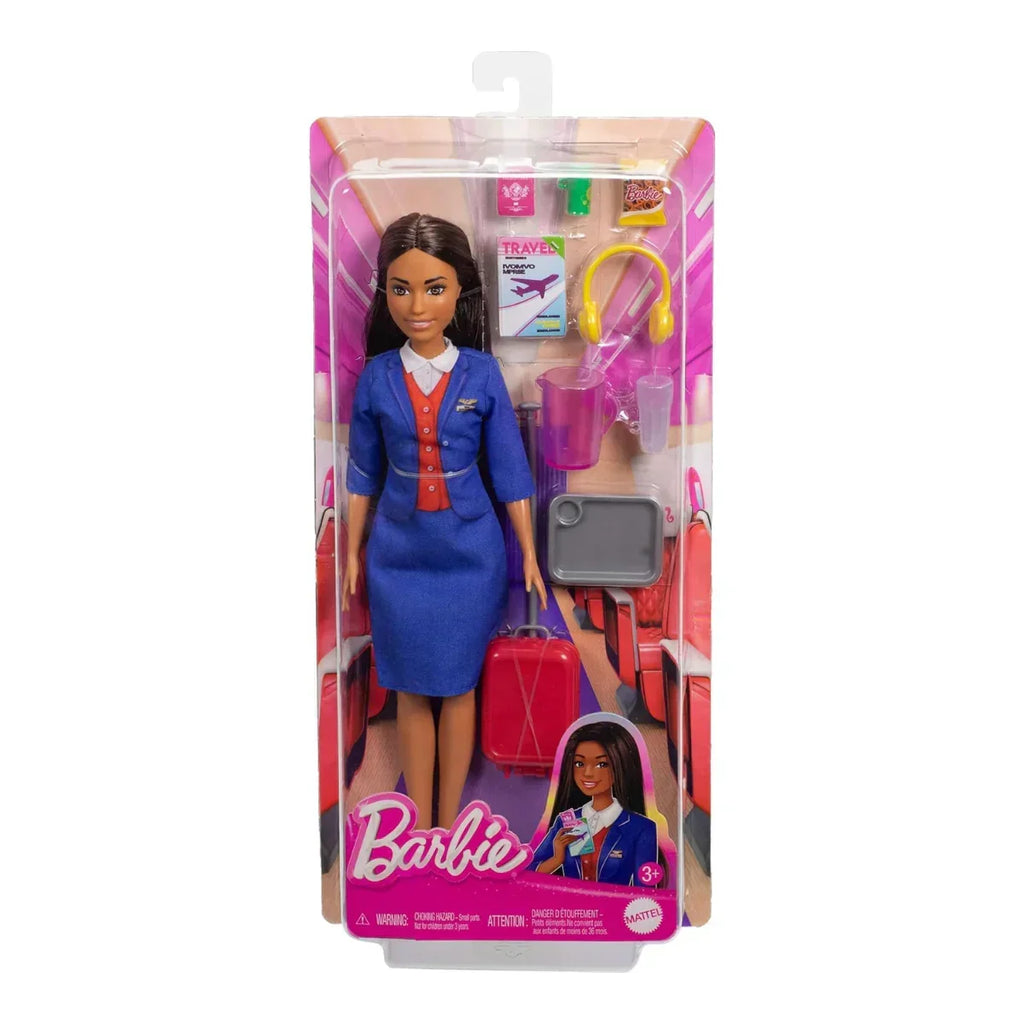 Barbie Flight Attendant Brunette Fashion Doll with Rolling Luggage & Accessories – Gift for Kids 3+ - Naivri