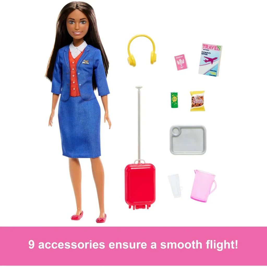 Barbie Flight Attendant Brunette Fashion Doll with Rolling Luggage & Accessories – Gift for Kids 3+ - Naivri