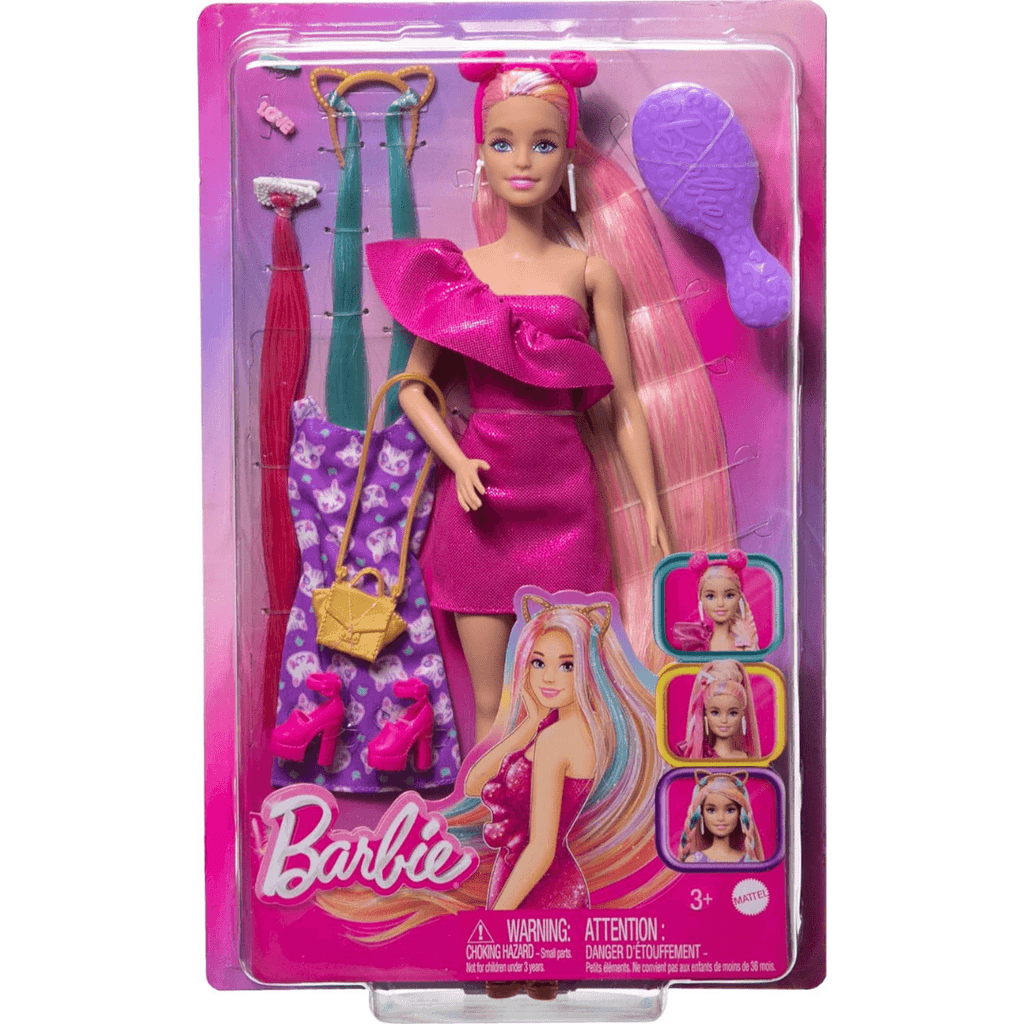 Barbie Fun & Fancy Hair Doll With Extra-Long Colorful Blonde Hair And Styling Accessories JDC85 - Naivri