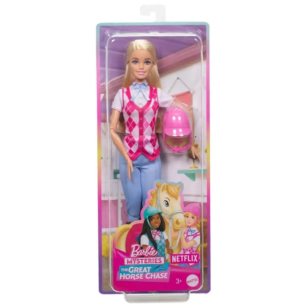 Barbie “Malibu” Doll & Accessories – Mysteries: The Great Horse Chase with Riding Outfit & Helmet - Naivri