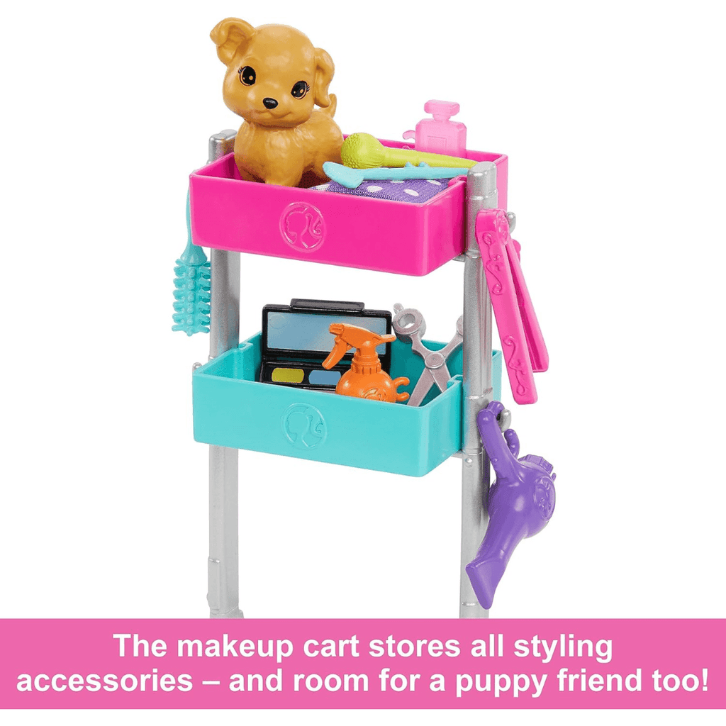 Barbie Malibu Stylist Doll & 14 Accessories Playset, Hair & Makeup Theme With Puppy & Styling Cart HNK95 - Naivri