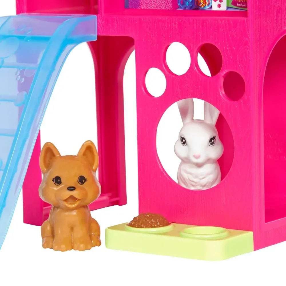 Barbie Playset with Pet Playhouse, Brunette Petite Doll, Puppy & Bunny Pets - Naivri