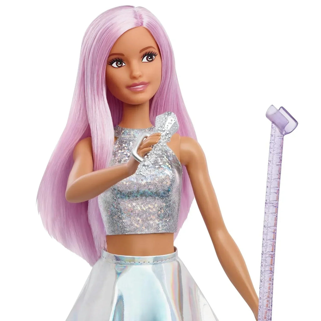 Barbie Pop Star Doll with Iridescent Skirt, Microphone & Pink Hair – Gift for Kids 3 to 7 Years - Naivri