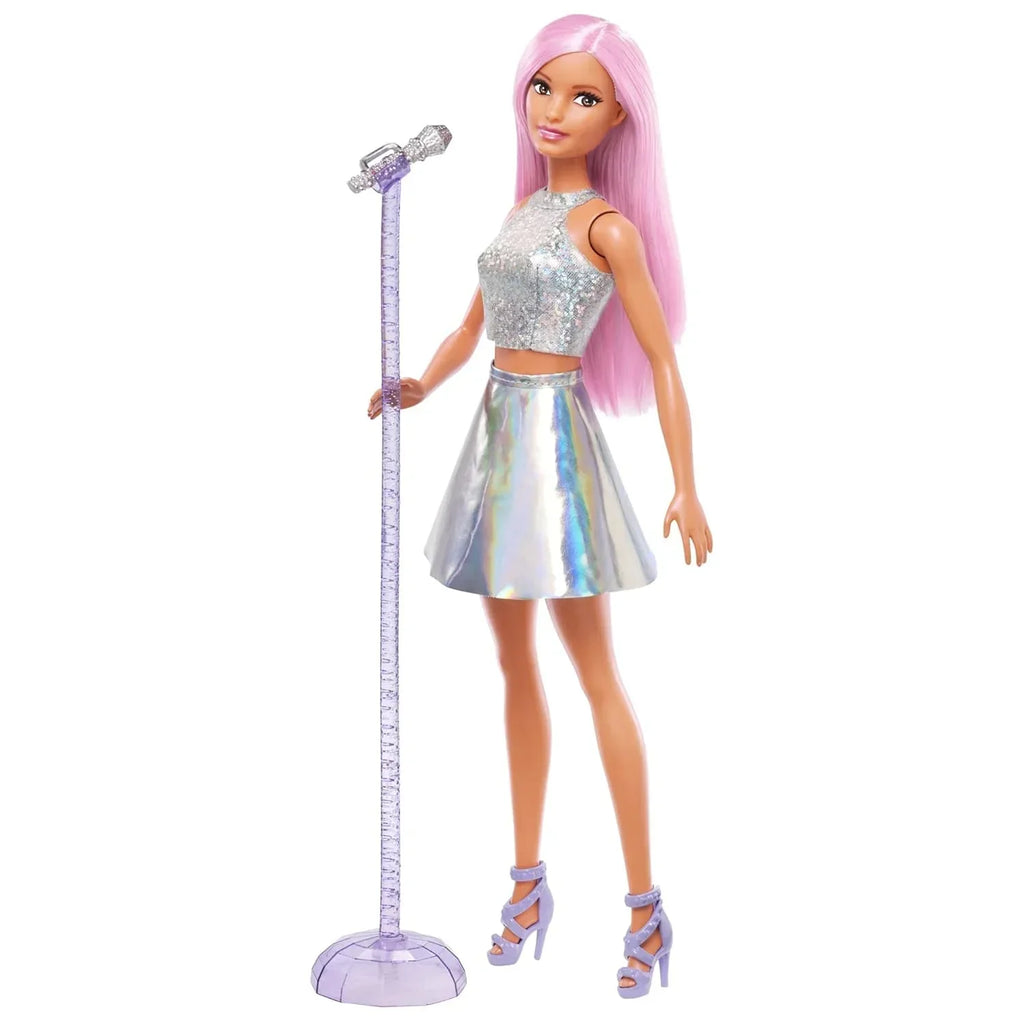 Barbie Pop Star Doll with Iridescent Skirt, Microphone & Pink Hair – Gift for Kids 3 to 7 Years - Naivri