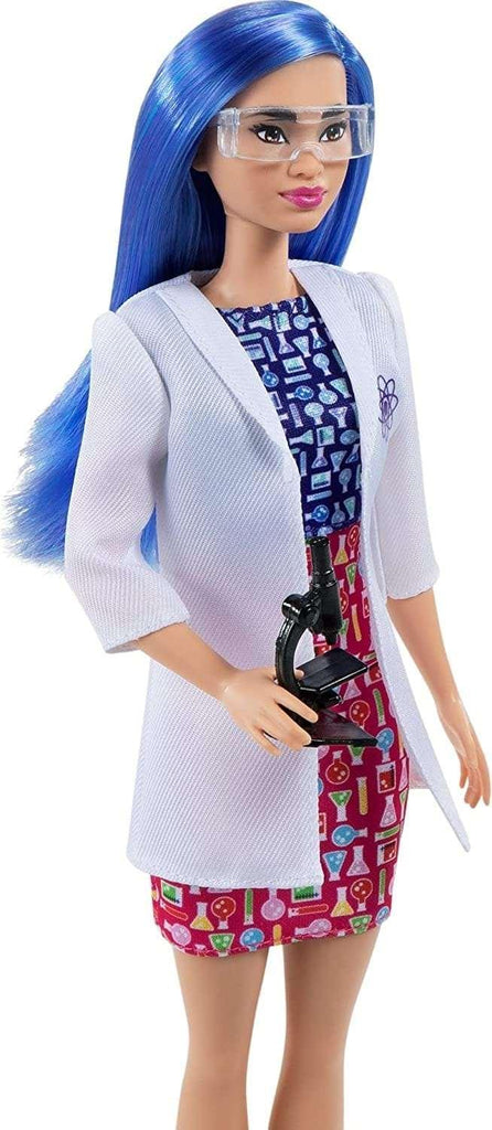 Barbie Scientist Doll, Blue Hair, Color Block Dress, Lab Coat & Flats, Microscope HCN11 - Naivri