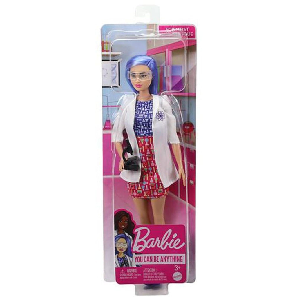 Barbie Scientist Doll, Blue Hair, Color Block Dress, Lab Coat & Flats, Microscope HCN11 - Naivri