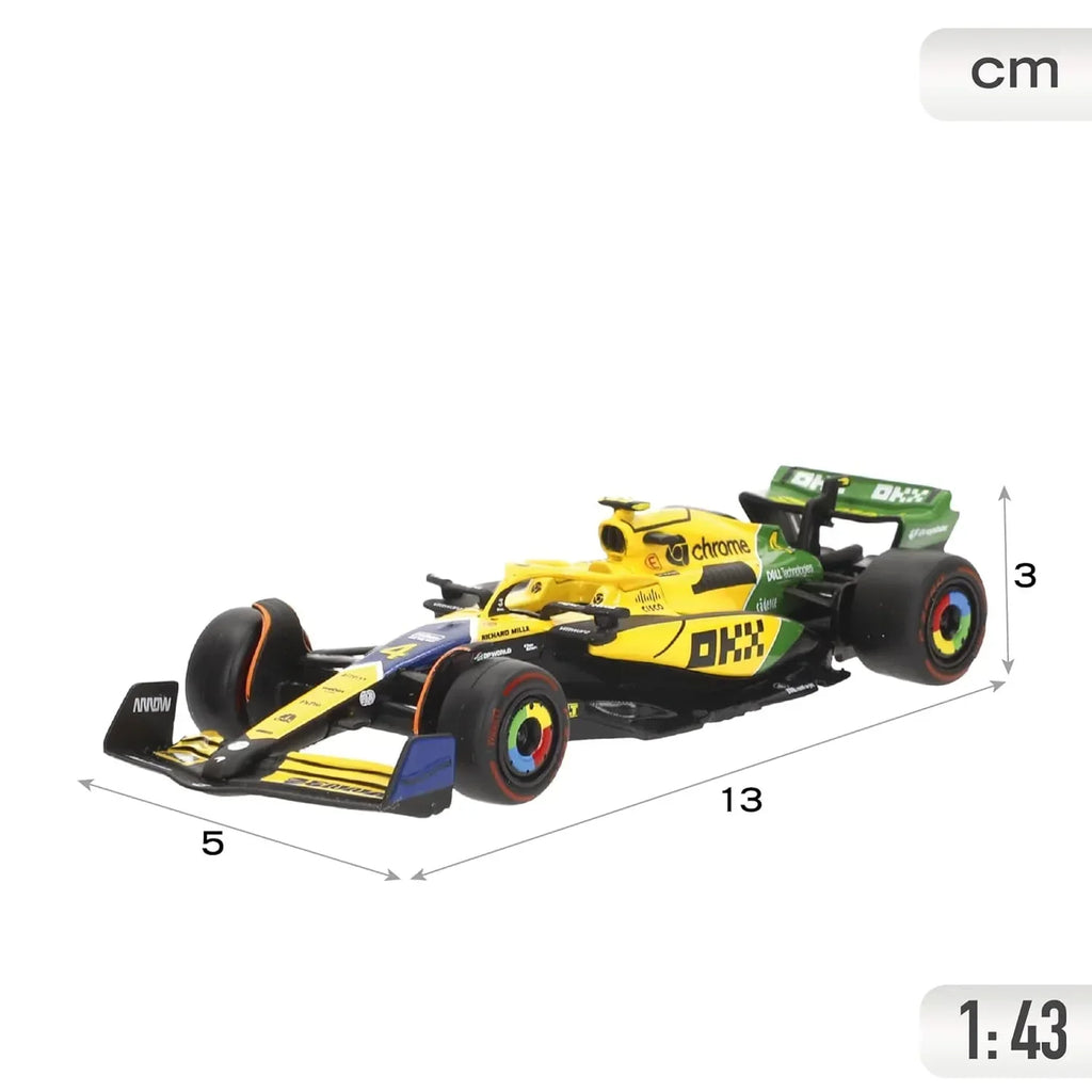 Bburago 1:43 F1 McLaren MCL38 2024 Monaco GP Senna Livery – Lando Norris #4, 30th Anniversary Edition - Naivri