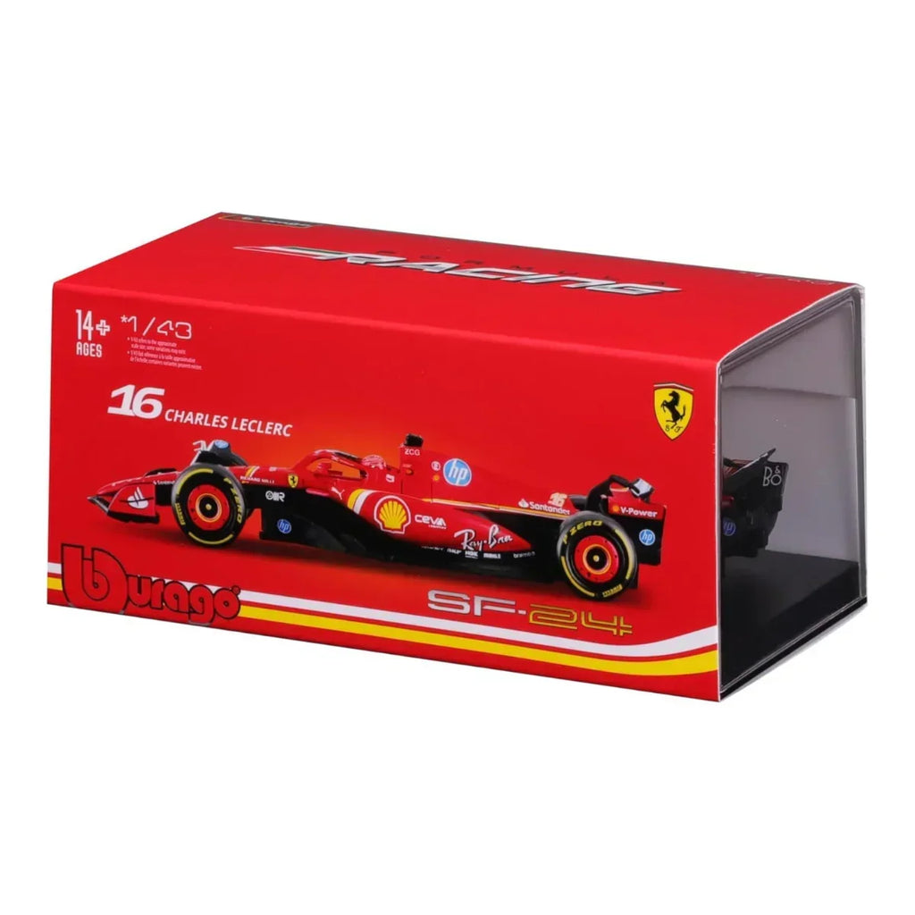 Bburago Ferrari SF24 #16 Charles Leclerc 2024 Formula 1 1:43 Diecast Model with Red Tyres – Premium Edition - Naivri