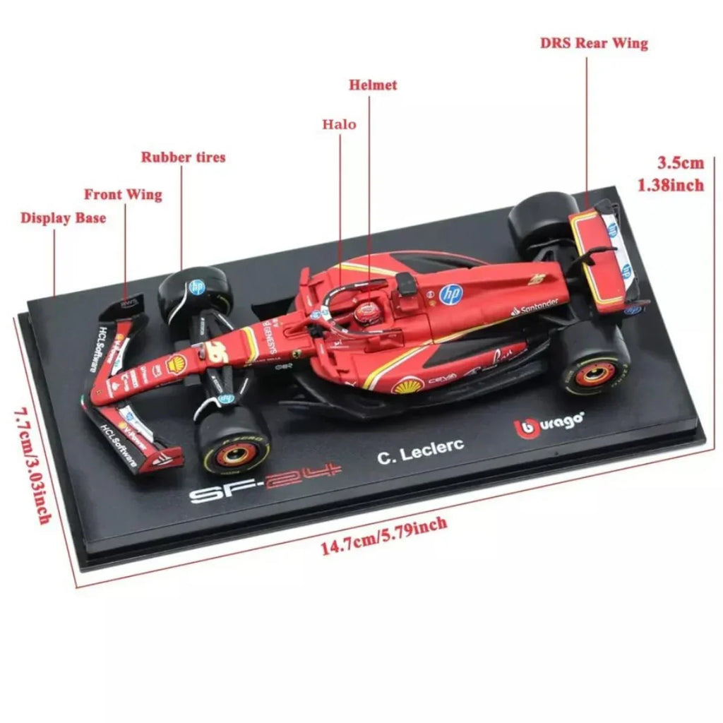 Bburago Ferrari SF24 #16 Charles Leclerc 2024 Formula 1 1:43 Diecast Model with Red Tyres – Premium Edition - Naivri