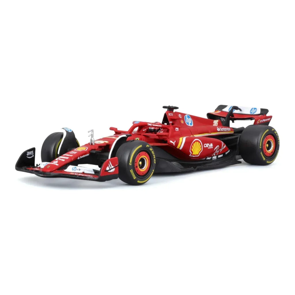 Bburago Ferrari SF24 #16 Charles Leclerc 2024 Formula 1 1:43 Diecast Model with Red Tyres – Premium Edition - Naivri