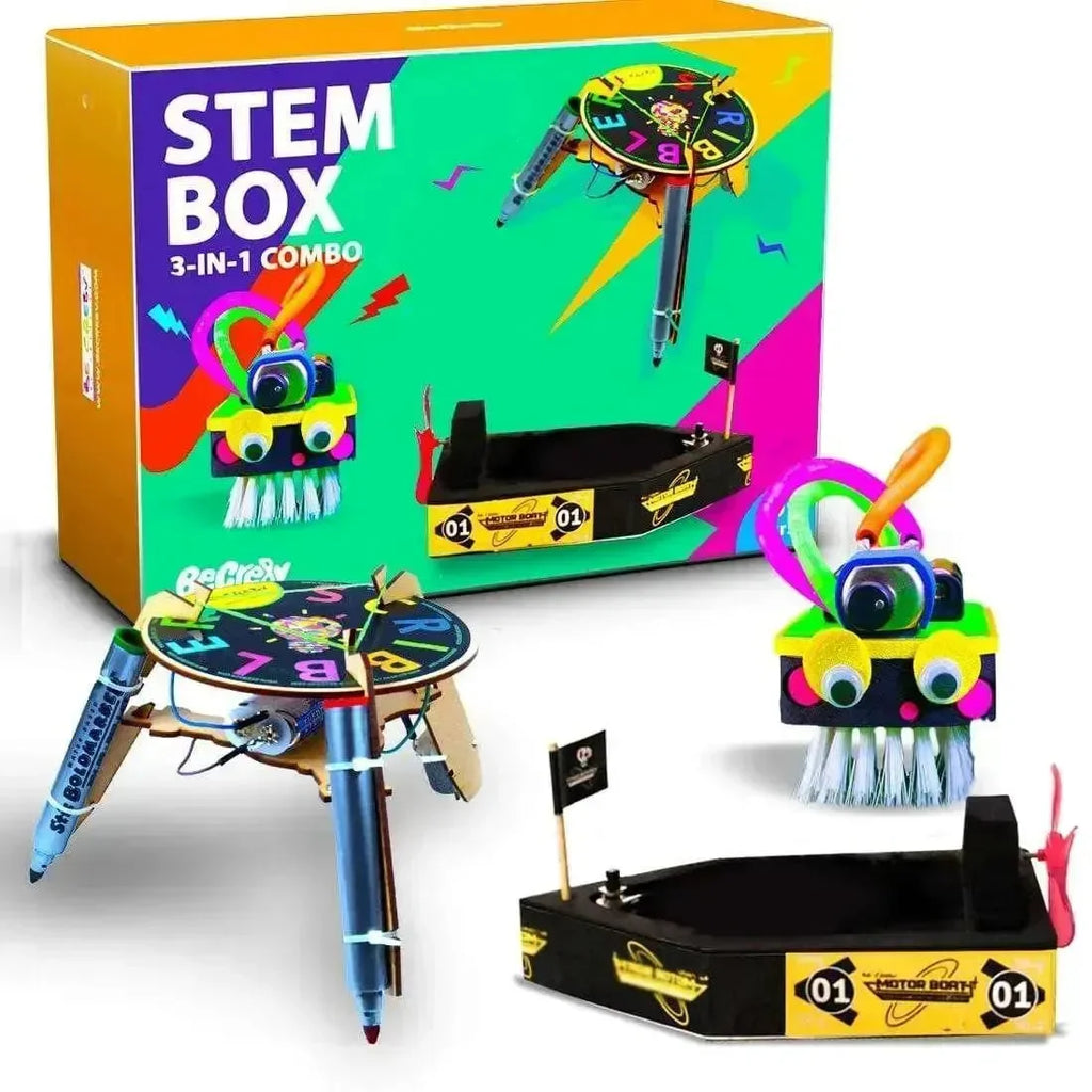 Be Cre8v 3 in 1 Robotics Kit | STEM DIY Robotics + Electronics + Science Projects for Kids Ages 8+ | Plug & Play No-Solder Learning Toy | Explore Coding, Circuits & Creativity - Naivri