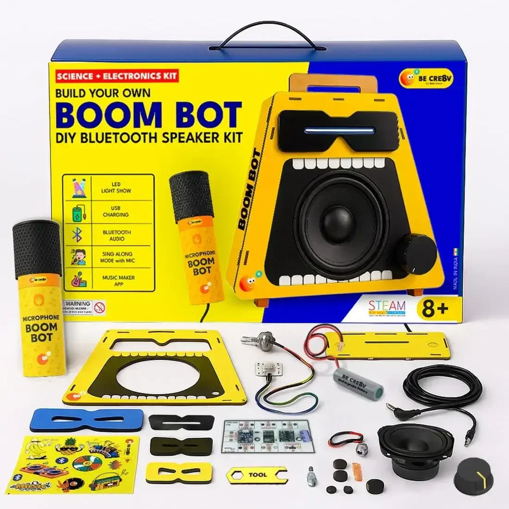Be Cre8v Boom Bot DIY Bluetooth Speaker Kit for Kids (Age 8+) - Naivri