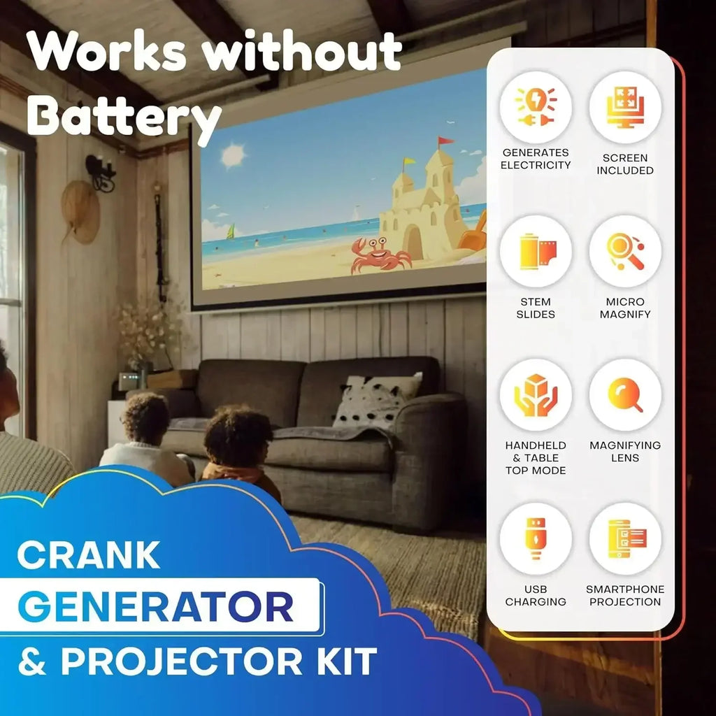 Be Cre8v Crank Generator & Projector Kit – 20-in-1 STEM DIY Science Toy for Kids (Age 8+) - Naivri