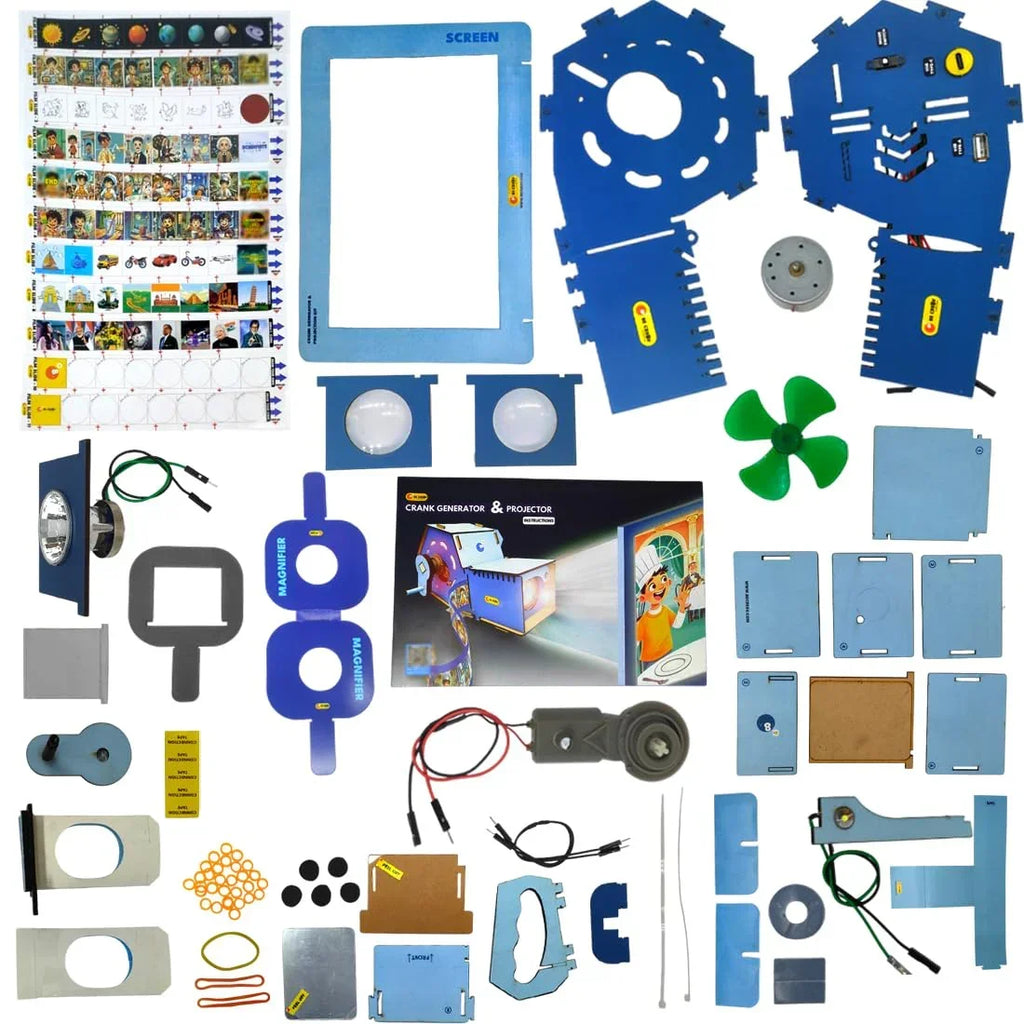Be Cre8v Crank Generator & Projector Kit – 20-in-1 STEM DIY Science Toy for Kids (Age 8+) - Naivri